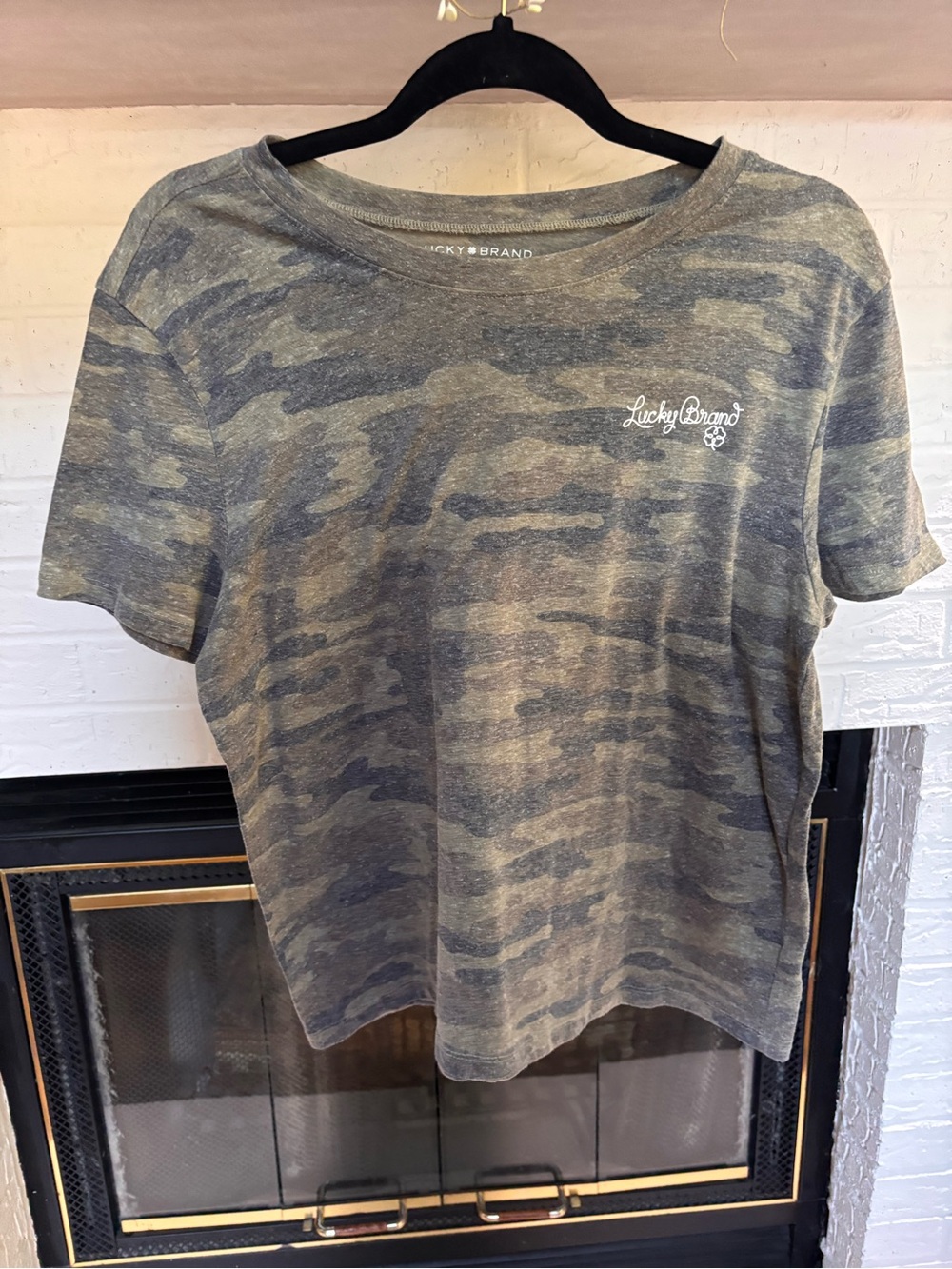 Lucky Brand Olive and Gray Camo Short Sleeve Tee